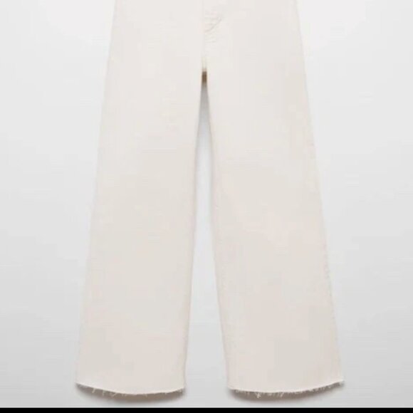 MANGO Off White Culotte High-Rise Wide Leg Pants Raw Hem Size 6 NWT - Picture 4 of 6